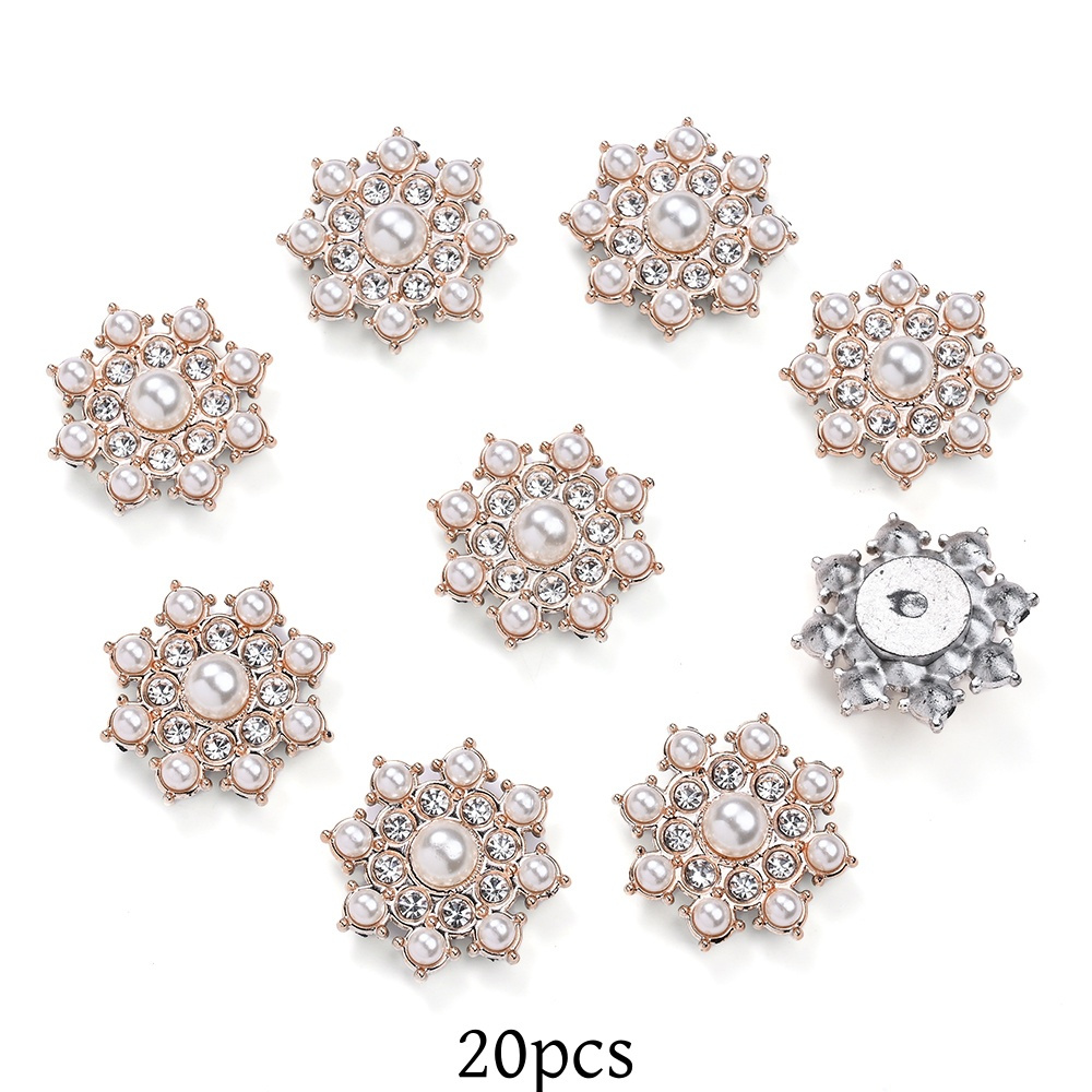 20pcs White Love & Flower Flatback Beads with Rhinestones